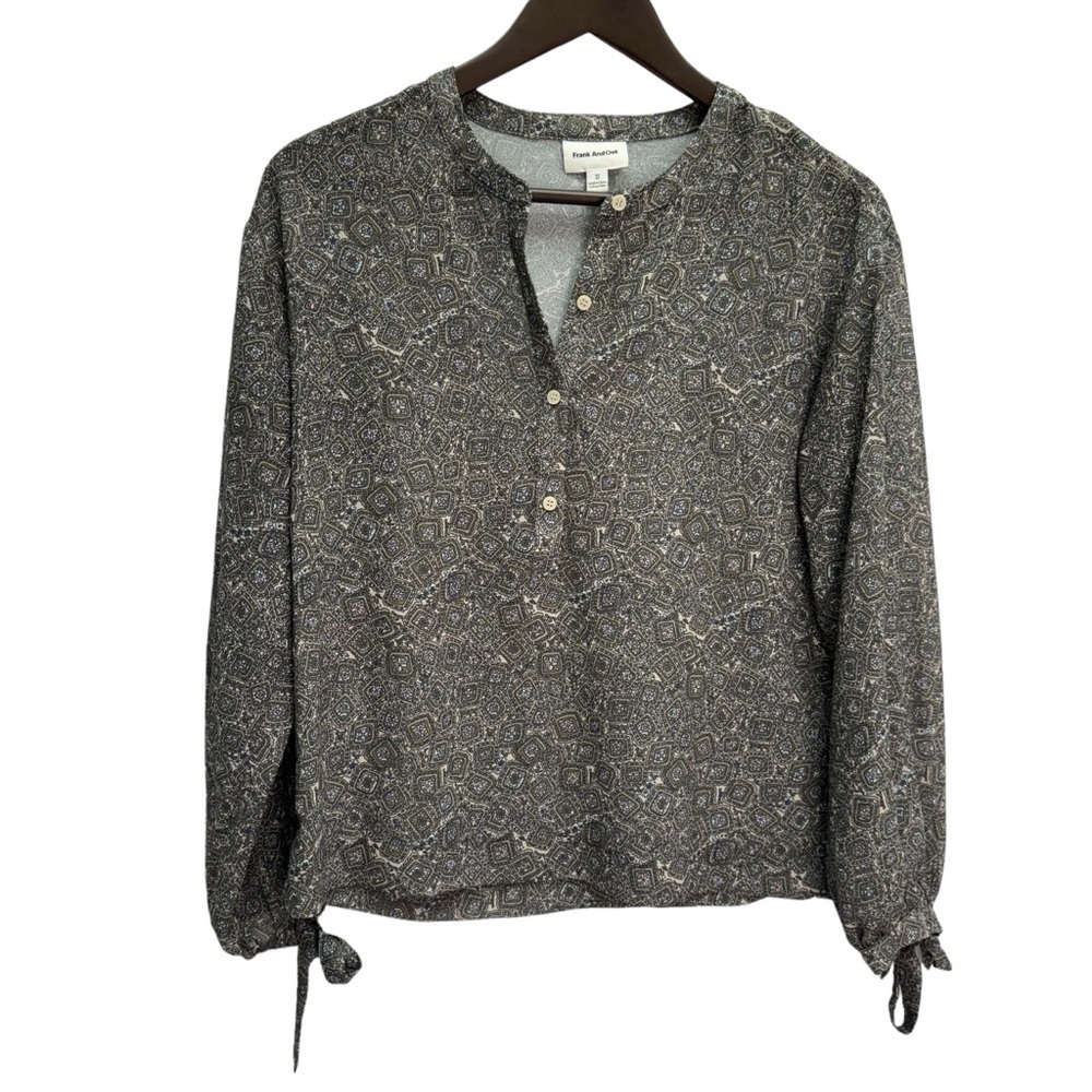 Frank And Oak Grey Long Sleeve V-Neck Blouse Top Size XS